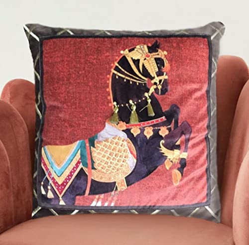Decor Throw Pillow Covers Velvet Soft Solid Square Cream Cushion Case for Sofa Couch Living Room Bedroom Outdoor - Pillowcase 45x45cm with Pillow inside - Horse