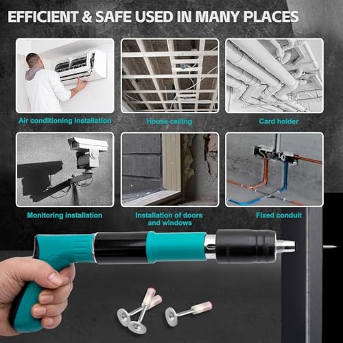 Image of Nail Gun Kit with 100 PCS Steel Nails, 5 Gear Adjustable Mini Manual Steel Nail Gun for Concrete, Wall Fastening Rivet Tool Wall Nail Shooting Machine for Cement Wall Household Decor (Multicolour)
