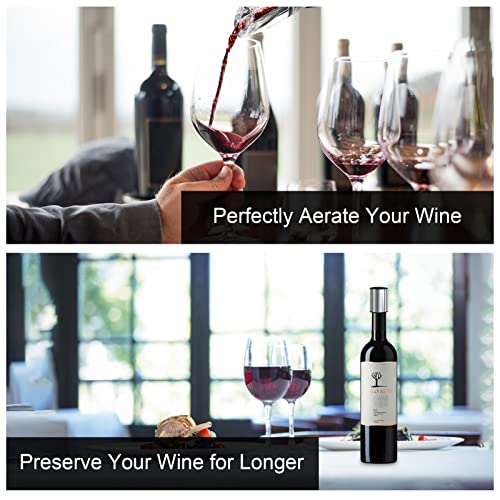 Wine Gift-Electric Wine Opener-Rocyis Wine Bottle Opener Set Rechargeable, Cordless Automatic Wine Corkscrew With Foil Cutter, Aerator Pourer And Vacuum Stopper, Stainless Steel (4 Piece) #TOP4