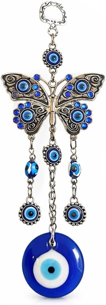 Betterdecor Turkish Blue Evil Eye with Butterfly Hanging Decoration Ornament (Butterfly)