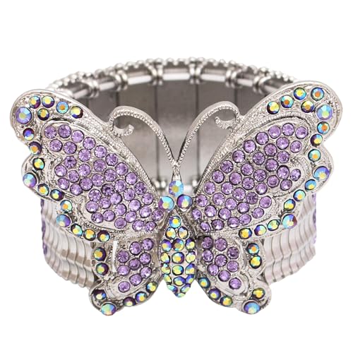 Elegant Wedding Bridal Austrian Crystal Butterfly Shaped Stretch Bangle Elastic Brides Bridesmaid Bracelet Jewelry for Women