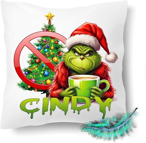 Print Deluxe Grinch Lustig bedrucktes Kissen mit Wunschnamen,...