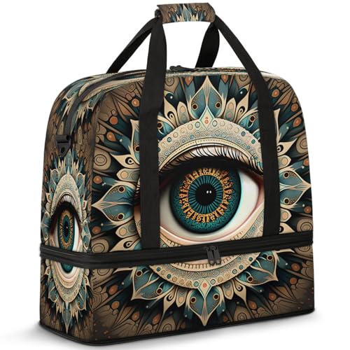 Large Weekender Overnight Bags Ethnic Evil Eye Mandala Travel Duffel Bag for Women Men Gym Bags With Shoe Compartment Foldie Travel Tote Bag Carry On Personal Item Bag for Travel Gym Sports
