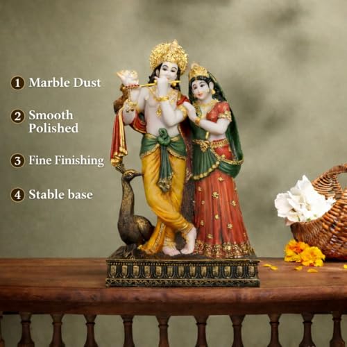 Image of ARMONIA Radha Krishna Murti 11 Inch | Premium Marble Dust Radha Krishna Idol with Peacock for Mandir, Home Decor & Office Desk | Radhakrishna Statue Spiritual Gift for Diwali, Wedding & Housewarming
