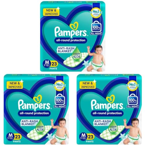 Image of Pampers All round Protection Pants, Medium size baby diapers (MD) 22 Count, Anti Rash diapers, Lotion with Aloe Vera (Pack of 3)