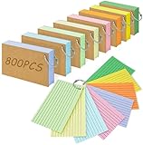 800 PCS Index Cards, 3x5 Inches Colored Flash Cards with Ring, Lined Notecards Ruled Study Card Flashcards Heavy Note Cards for Studying, Learning, School, College…