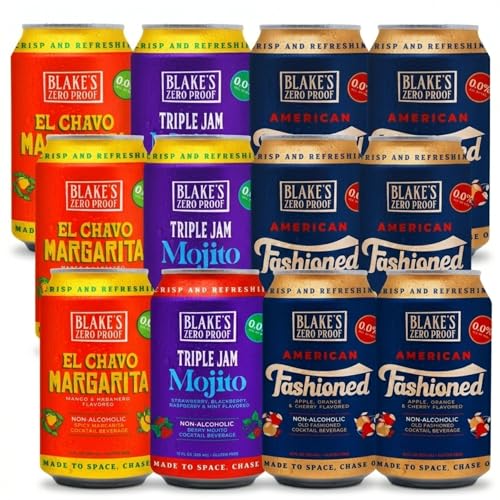 Blake’s Zero Proof Sparkling Mocktail Variety Pack – Non Alcoholic Carbonated Juice Beverage, Gluten Free, Cocktail-Inspired Flavors Including American Fashioned, El Chavo Margarita & Triple Jam Mojito, 12 Pack of Lightly Carbonated Cans