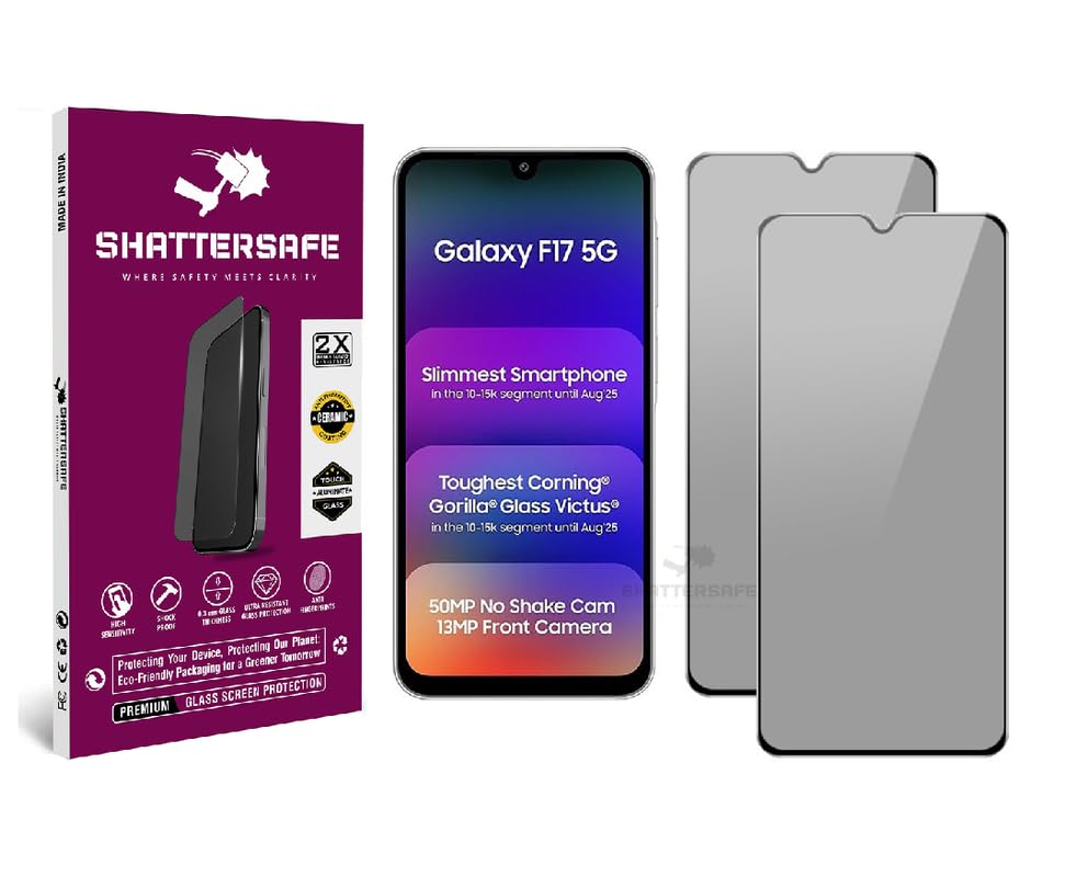 Image of Anti-Spy Privacy Tempered Glass Compatible For Samsung Galaxy F17 5G [Pack of 2]. 9H Hardness, Anti-Scratch, Edge-to-Edge Protection With Easy Installation Kit & Case Friendly Fit.