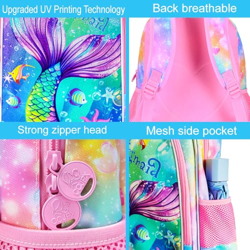 Image of 16 inch Mermaid Backpack for Girls, 3Pcs Kids Fish Tail Backpacks with Lunch Box, School Bookbag for Elementary Preschool Kindergarten(Pink)