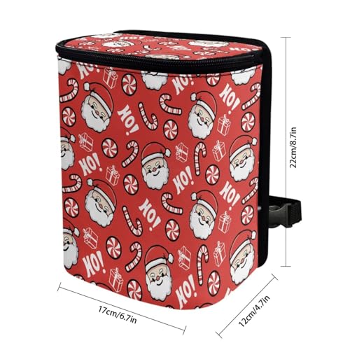 Image of Talayituse Santa Claus Candy Print Car Trash Can with Adjustable Straps, Christmas Decoration Car Trash Bag Bin Car Garbage Bag Multipurpose Storage Box for Vehicle Travel Camping Picnicing
