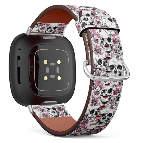 Bracelet en cuir végétalien Galaxy Watch 5/6 avec motif fleurs de crâne chic