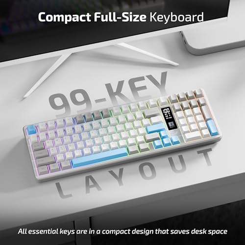 Image of iBall QWERTY S500 Wireless Keyboard, Mech Membrane Keys, 99-Key Layout, Dual BT + 2.4GHz + Wired, RGB Backlit, Smart Display, Anti-Ghosting, Compatible with MacOS, Win, iOS & Android (Cement Grey)