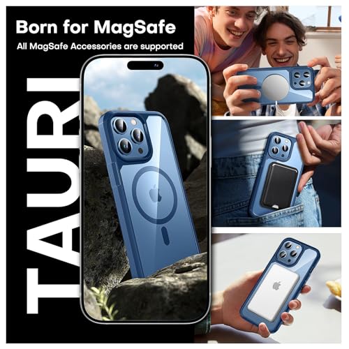 Image of TAURI 3 in 1 Magnetic for iPhone 13 Pro Case, with 2X Screen Protector, 10 FT Drop Protection, Compatible with Magsafe Case for iPhone 13 Pro Phone Case 6.1 inch - Blue | with Screen Protector, Not-Yellowing Military-Grade Protection, Shockproof Slim Magnetic Case for iPhone 13 Pro