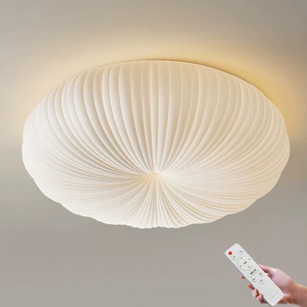 LOGT Modern Dimmable LED Ceiling Light with Remote Control White Pumpkin Design Acrylic Lampshades Living Room Light with 3 Colour Temperatures (3000K–6000K) Ceiling Lighting Bedroom,30CM