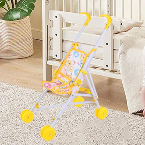 Faltbarer Miniatur-Schiebewagen, Spielzeug, Rollenspiel, Puppenwagen, 10 Zoll, für kleine Mädchen, Gelb – Bild 3