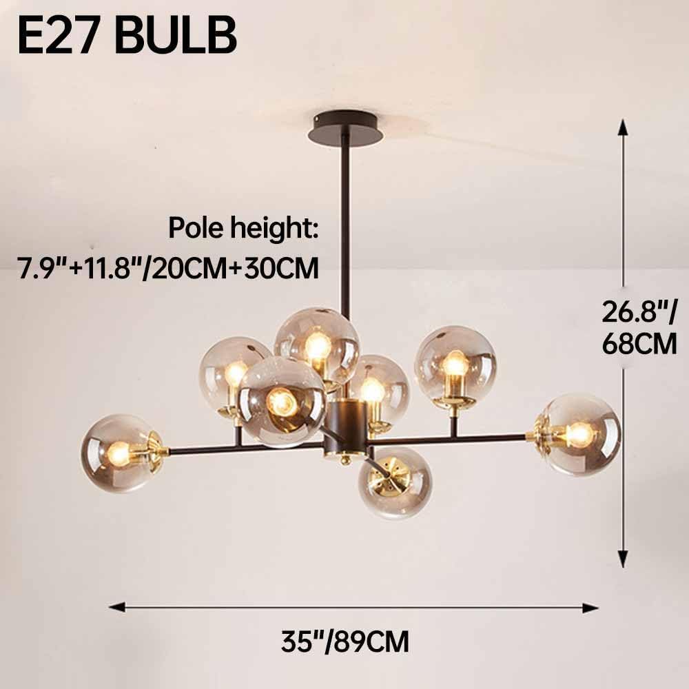 Lampadario a Sfera in Vetro Mid-Century Illuminazione a Sospensione a soffitto in Vetro Multiplo Lampadario in Metallo Nero ad Altezza Regolabile per Soggiorno, Sala da Pranzo, Camera da Let