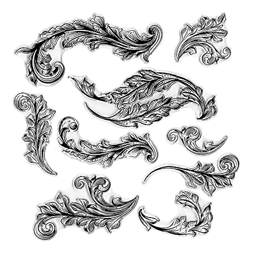 Long Vintage Retro Flower Clear Stamps for Card Making Decoration DIY Scrapbooking, Flower Pattern Transparent Rubber Seal Stamps for Photo Card Album Crafting Supplies.