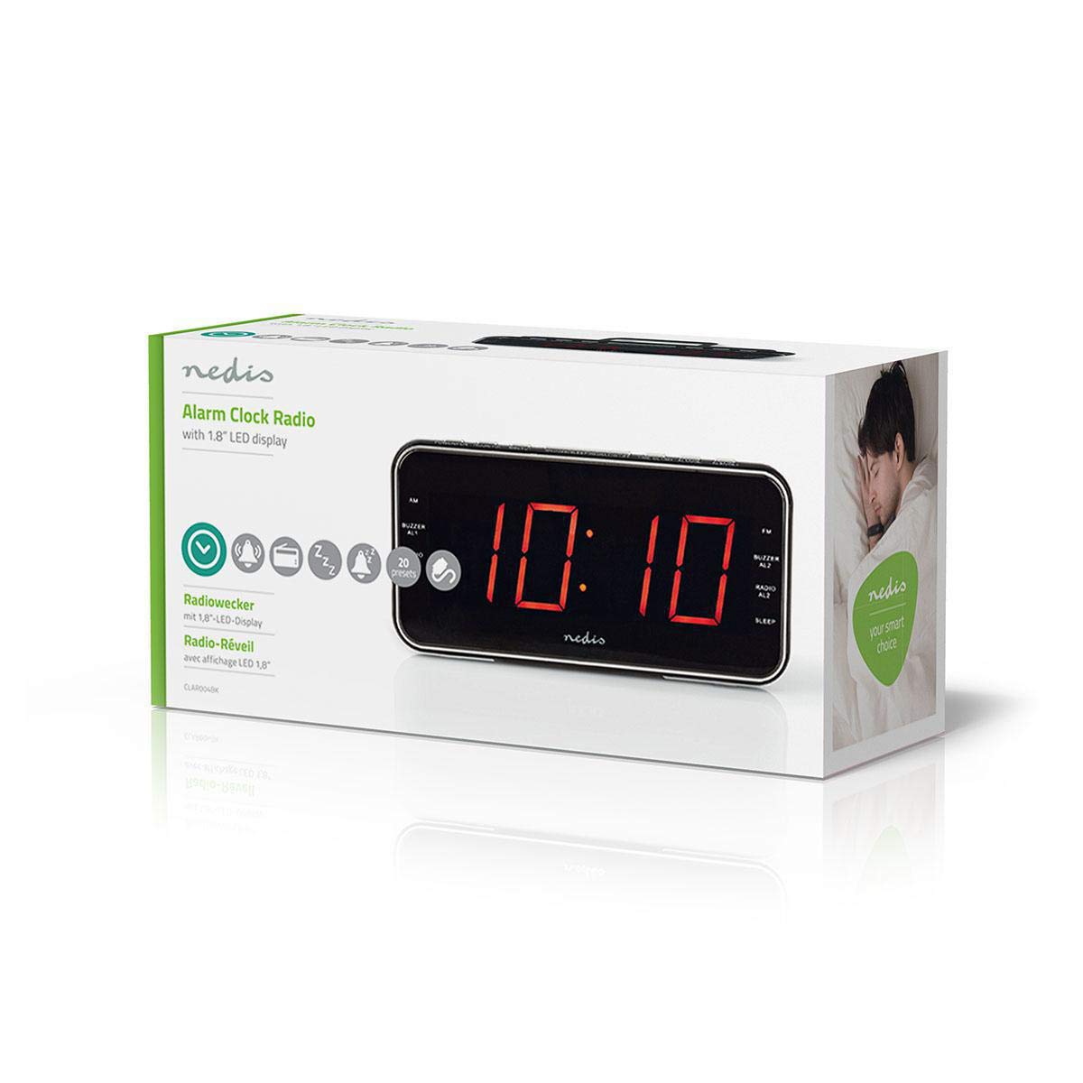 Nedis Radio-réveil numérique Pa ntaille LED de 1,8" FM