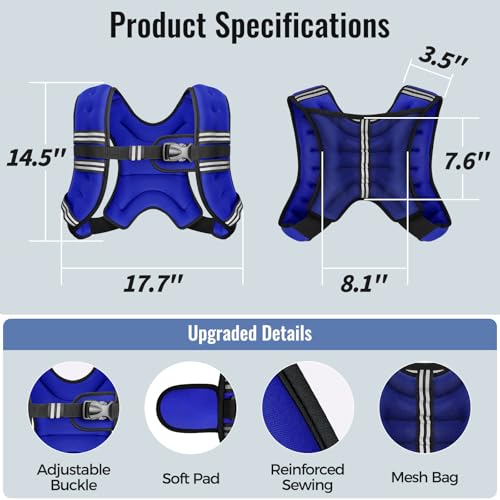 Image of Zeerun Weighted Vest, 6lb /8lb /10lb /12lb /15lb /18lb /20lb /24lb /30lb for Men Women, Reflective Stripe Adjustable Buckle, Comfortable Durable Rucking Vest for Walking Running Strength Training