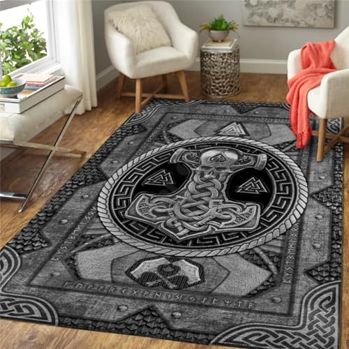 LIULINLIN Alfombra 3D Gris con patrón de Martillo Vikingo Adecuada para el hogar, Sala de Juegos, Sala de Estar, Dormitorio, Alfombra de Deportes electrónicos para Adolescentes