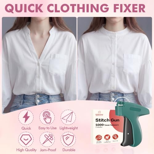 Image of Stitch Gun for Clothes, Tagging Gun, Quick Clothing Fixer, Green | 5000 Fasteners, 0.04 inch Fine Needle, 6 Needles, Portable, Handheld, Compact, Lightweight, Easy to Use, Versatility, Durable