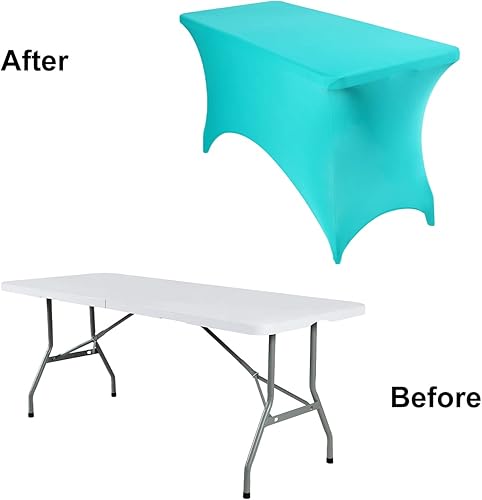 Miniatura 303 de Paquete de 2 manteles rectangulares impermeables de elastano, 6 pies, color negro, elástico, resistente a las manchas, para todas las estaciones