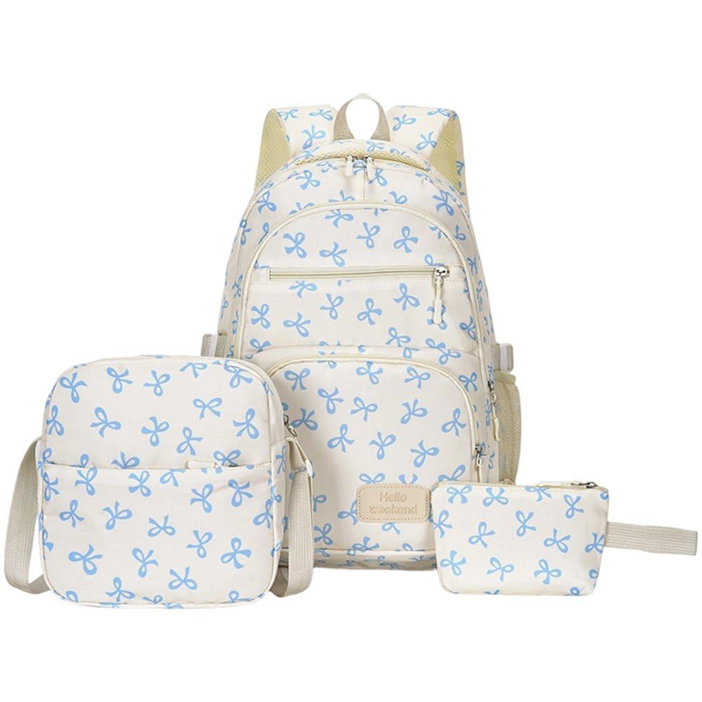 Sac à dos imprimé nœud tendance et son grand fourre-tout léger pour les cours