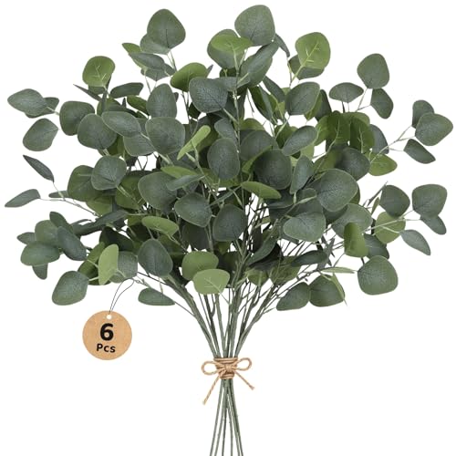 Artificial Eucalyptus Stems 6 Pcs Fake Flowers 90cm Fake Eucalyptus Stems & Apple Leaf Branches Artificial Flowers Indoor Artificial Greenery for Tall Vase Home Decoration