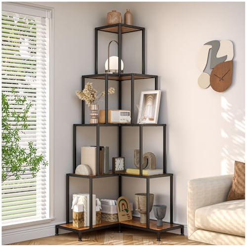 Recopilación de Sala Top 10. 50 SIMPLE HOGAR 5 Niveles Esquinero para Sala,Esquinero,Librero Esquineros,Mueble Esquineros,Esquinera para Recámara,para Oficina,Cocina,Tamaño: 164x63x27 CM(Color Retro)