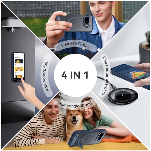 Coque Pixel 9A compatible Google avec support magnétique bleu mat GUAGUA