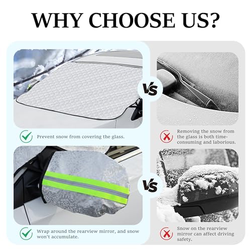 Lonuxi Car Windshield Snow Cover, 4 Layers Winter Frost Protection for Any Weather, Windscreen Covers with Side Mirror Covers, Front Window Automotive Covers for Car SUV Trucks