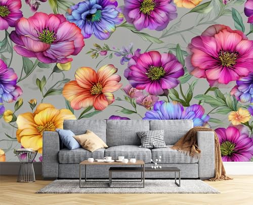 Papier peint panoramique fleurs solution mur abîmé salon gris anthracite - 4