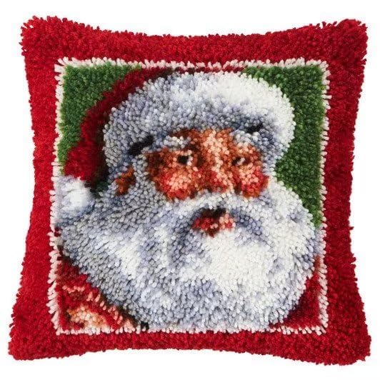 ROCKY&CHAO Santa Claus 43x43cm Latch Hook Kit for Adults & Kids DIY Cushion Making Craft Kits with Yarn & Canvas and Crochet Needle, Latch Hook Pillow Cover Adult Craft Kits Home Decor for Women