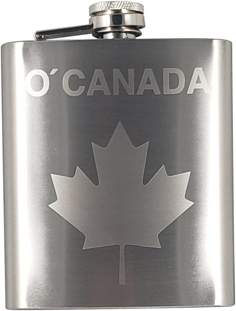Canada Bundle | Canada 7 oz Flask Gift Set with Maple Leaf Engraved + Canada Flag - 11 oz Ceramic Coffee Mug