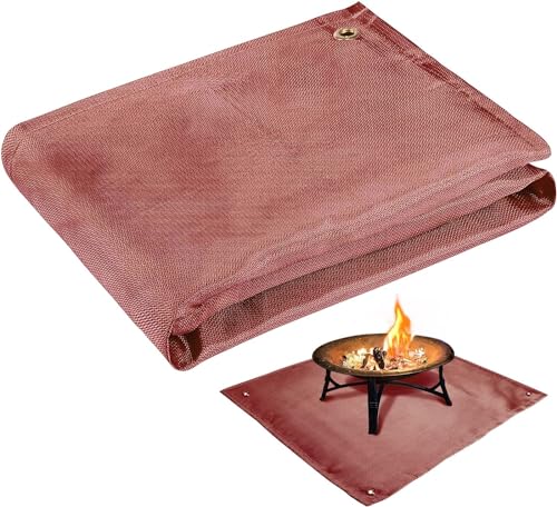 Fire Pit Mat - 37.8x39.4in Fireproof Blanket for Under Fire Pit, Compatible with Solo Stove, Heat Resistant Rug for Outside Indoor Wooden Deck Grass Lawn Protection - Brown