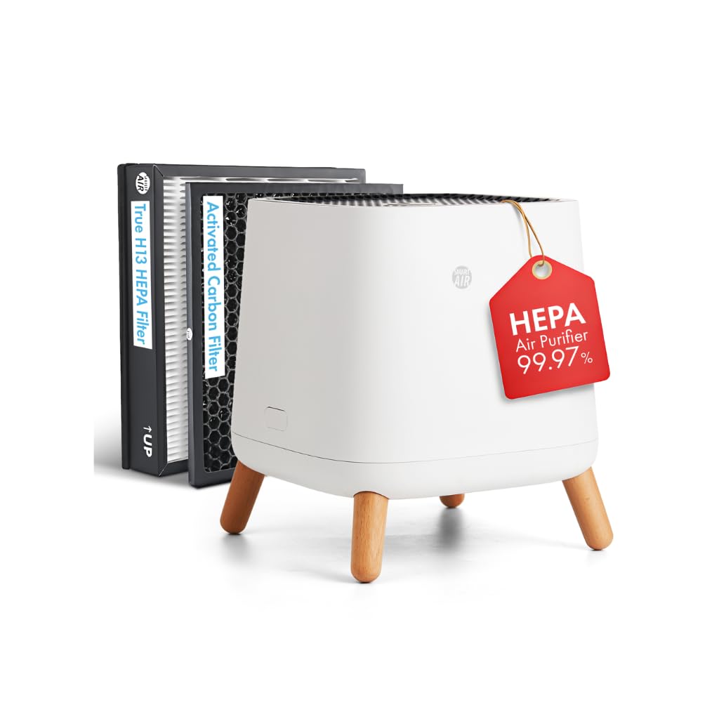 Sqair Air Purifier - True H13 HEPA + Activated Carbon - Cleans up to 1,300 ft?/hr - 23 dB Ultra Quiet - For Home, Bedroom, Office, Kitchen - Reduces Allergies, Smoke, Dust & Pet Odors