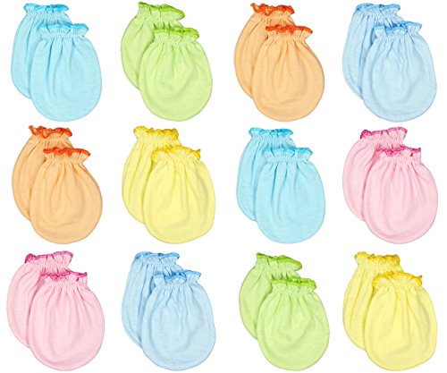 Liwely 12 Pairs Unisex-Baby No Scratch Mittens, 100% Cotton, Solid Color