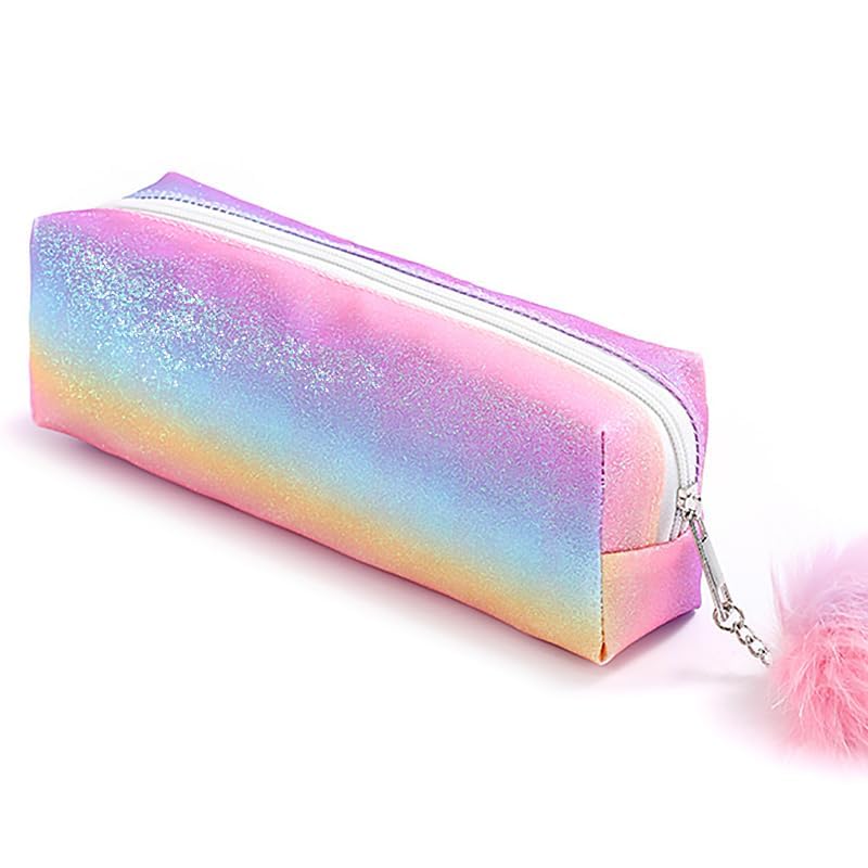 PHOGARY Estuche escolar, Estuche de lápiz de color de gran capacidad, Estuche escolar de fieltro con purpurina para estudiantes y niñas (arco iris B)