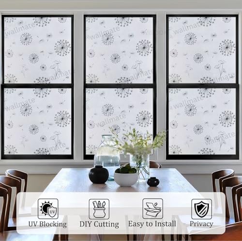 Image of WALLMATE Window Privacy Film Frosted Vinyl Glass Covering, UV Blocking, Non-Adhesive, No-Glue, for Bathroom Living Room Office, (White Snow, 24x80 Inch)