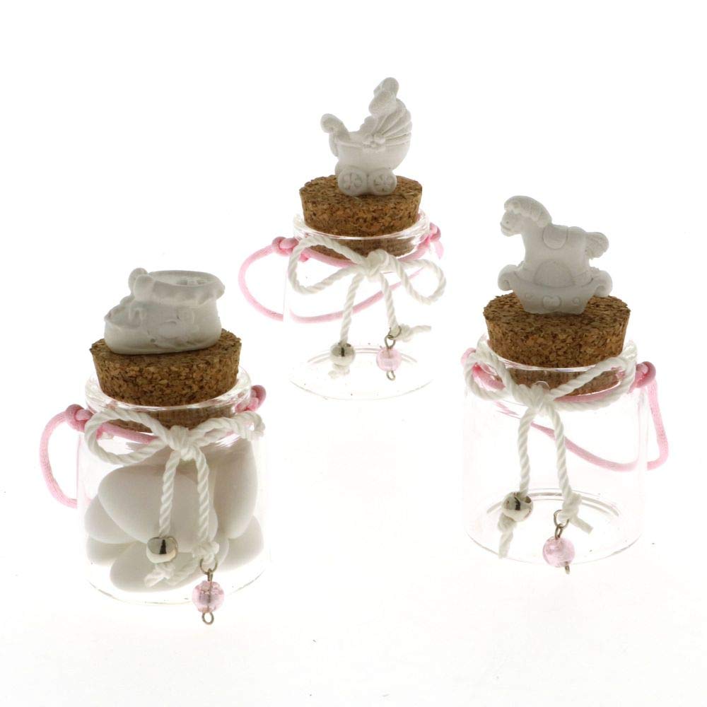 Publilancio srl12 pcs Glass jar and cork holder pink with chalk