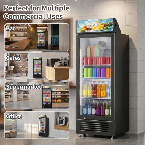 Image of Erivess 6 Cu.Ft Commercial Refrigerators with Double-Tempered Glass Door | Beverage Display Fridge with 7 Level Temp, Merchandiser Drink Fridge with LED Light & Locking Caster for Bar Restaurant Shops
