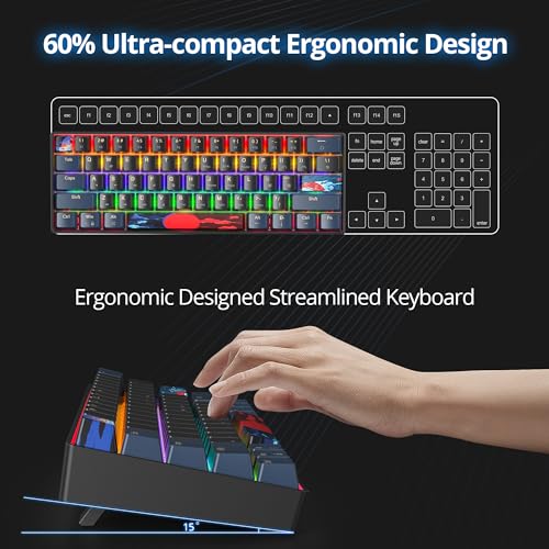 Image of 60 Percent Gaming Keyboard 61 Keys Mechanical Keyboard Rainbow Backlit Ultra Compact Wird Keyboard with Red Switches for Win Ps4 /5 Xbox(61 Blue)