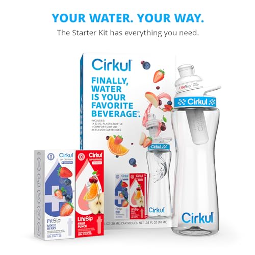 Cirkul-22oz-BPA-Free-Plastic-Water-Bottle-Starter-Kit-with-Blue-Lid-2-Flavor-Cartridges-1-LifeSip-Fruit-Punch-1-FitSip-Mixed-Berry-Zero-Calories-and-No-Sugar