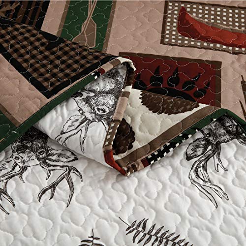 Oliven Reversible Home Rustic Bedding Lodge Moose Bear Quilt Set King Size,3 Pcs Lightweight Cabin Bedspread Bear Paw Eagle Elk Printed Bed Cover All Season Coverlet Bed Set with King Pillow Shams