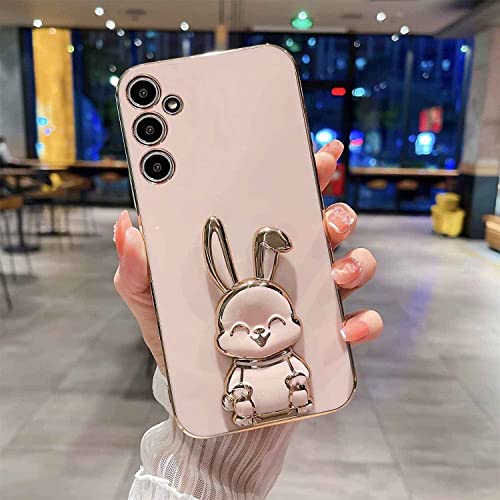 Image of KC Back Cover for Samsung Galaxy A34 5G, Hidden Rabbit Folding Bracket Kickstand Electroplated Soft Silicone Camera Protection Case - Pink