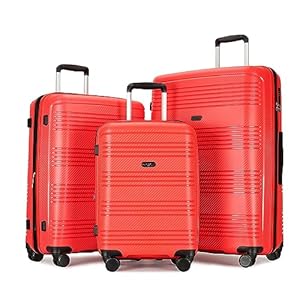 GinzaTravel 3-piece sets luggage with scratch-resistant PP material, expandable（all 20 25 29 Super light, large-capacity double seal suitcase (Red color, 3-pc Set (20/25/29))