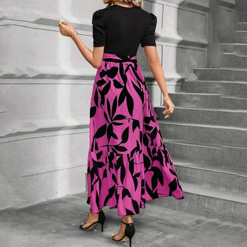 Robe longue imprimé abstrait col rond et manches bouffantes
