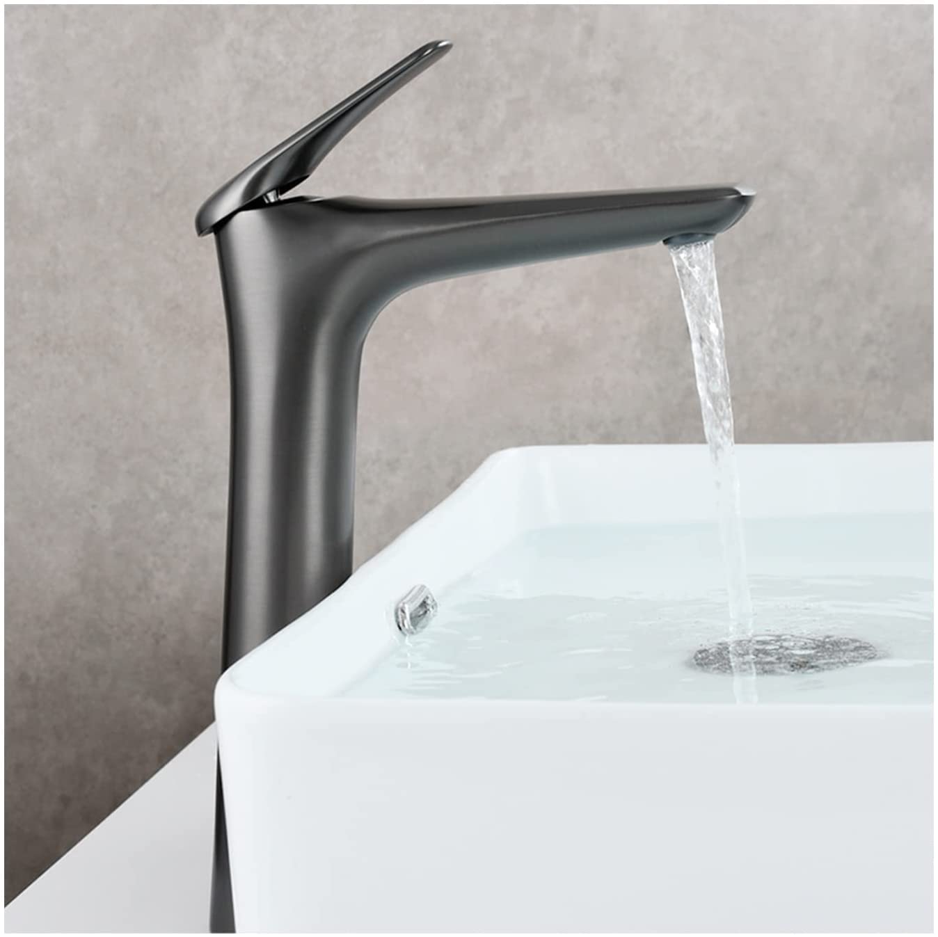 Ksunun Grifo para baño Grifo para lavabo de baño de latón Agua fría y caliente Grifo mezclador para lavabo de un solo orificio Grifo aireador para lavabo Grifo monomando para lavabo de baño, gris
