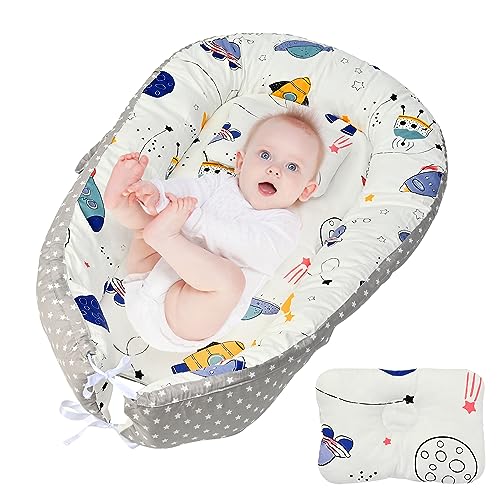 Baby Lounger for Newborn with Pillow，Removable Slipcover Infant Nest for Baby Girls Boys Soft Breathable Sleep Bed Cover Fits 0-36 Months Newborn Infant Babies (Spaceship)