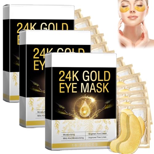 Parches ojos bolsas y ojeras eye patches 24K Gold Parches Ojos, Antiojeras Mujer, 24 Pares Parches Oculares Dorados Antiarrugas, Reducción de Ojeras y Líneas de Expresión (3)